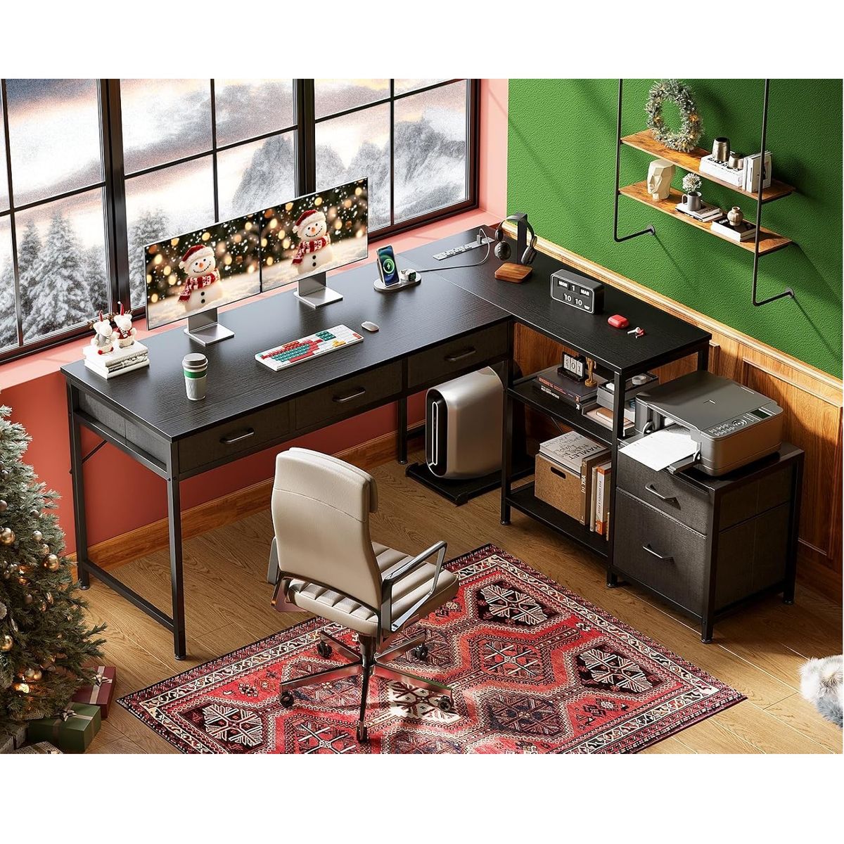 YOMYM - Escritorio Oficina Forma L Con dos cajones 135×100×78cm Negro