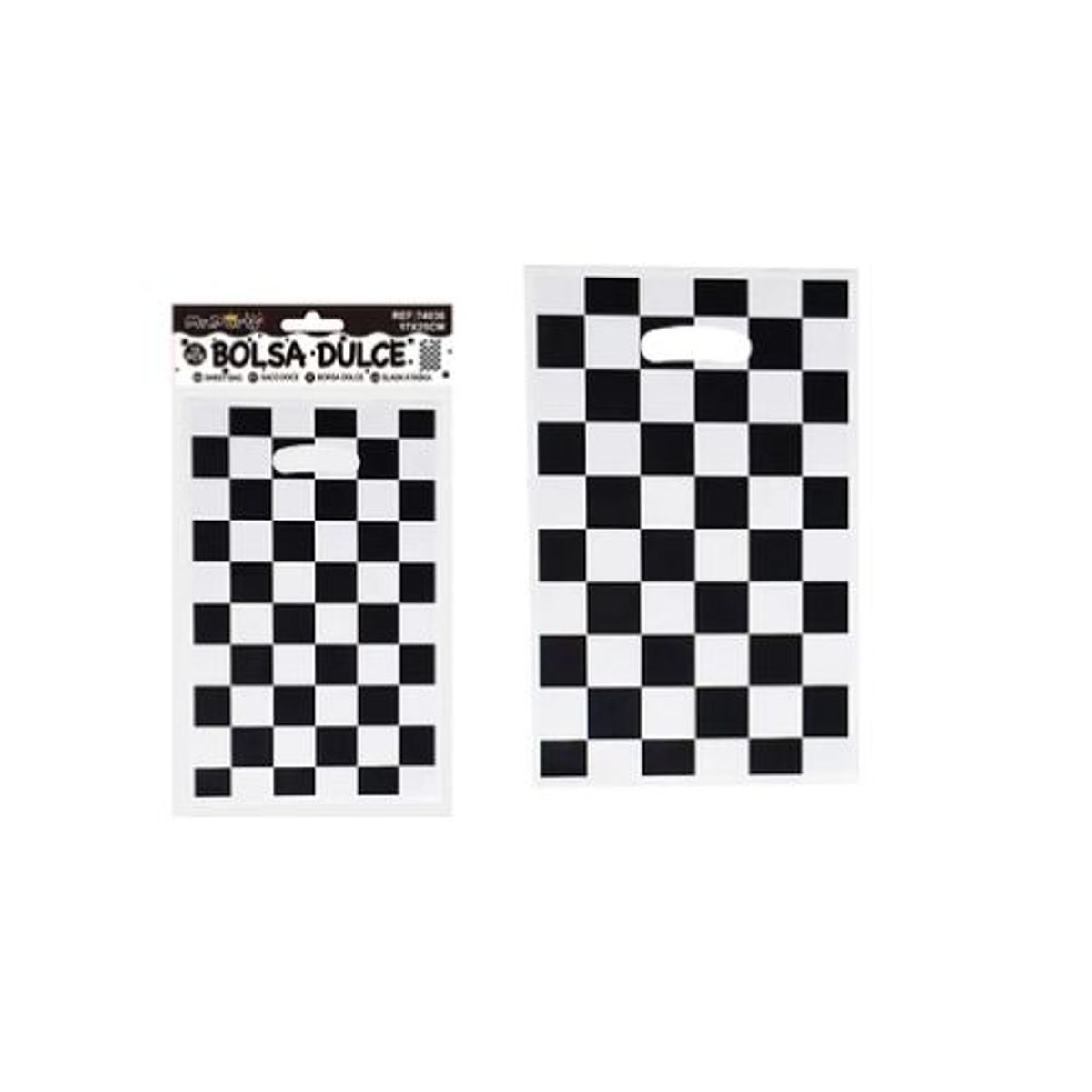 GENERICO - Bolsas perladas para dulces cuadros negro-blanco 10pcs 17x25cm