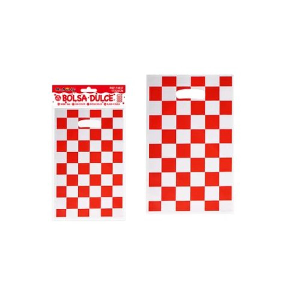 GENERICO - Bolsas perladas para dulces cuadros rojo-blanco 10pcs 17x25cm