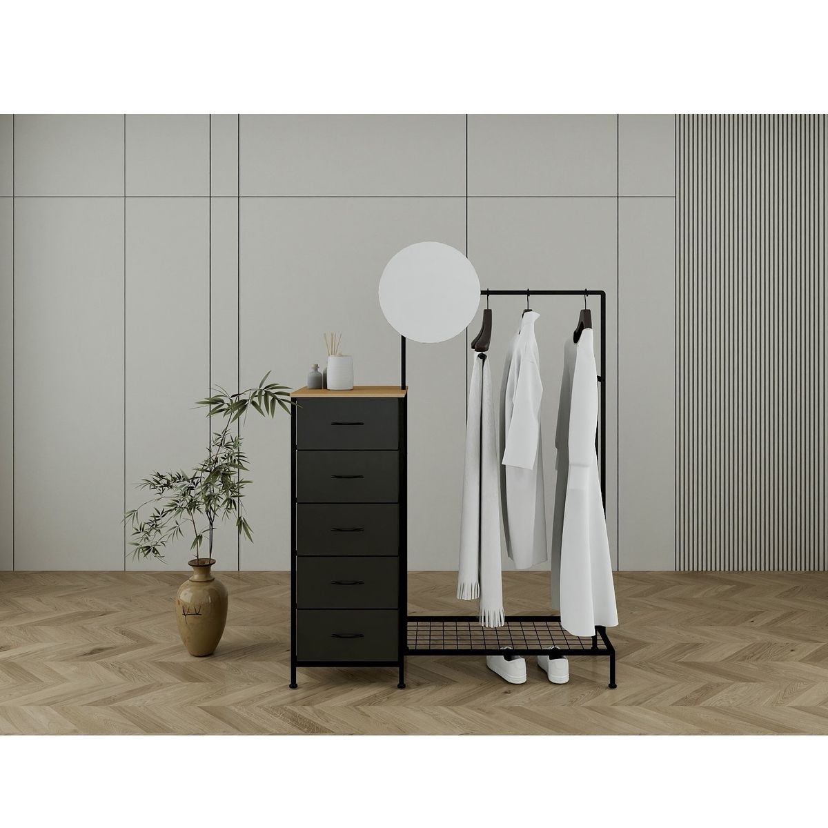 YOMYM - Taquilla Con Percha Con Espejo 125×40×140cm Negro