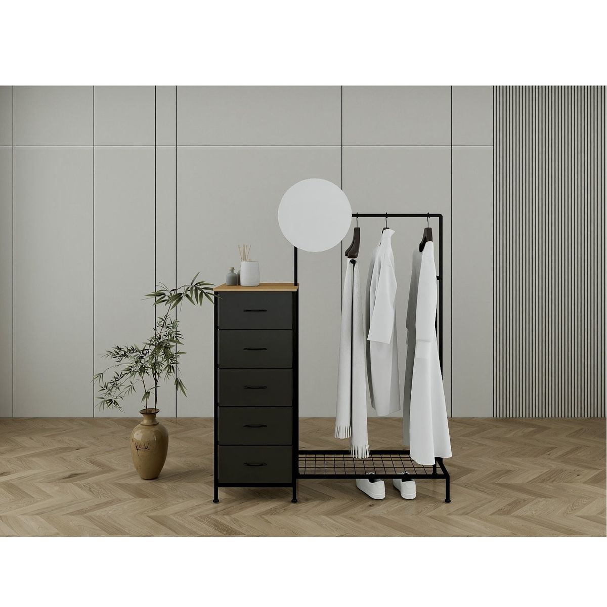 YOMYM - Taquilla Con Percha Con Espejo 125×40×140cm Negro