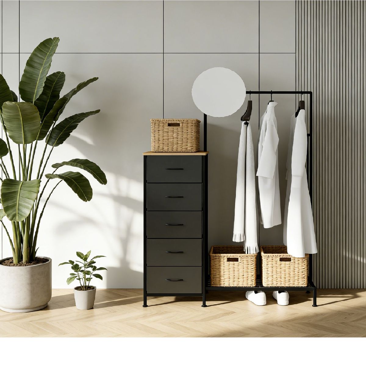 YOMYM - Taquilla Con Percha Con Espejo 125×40×140cm Negro