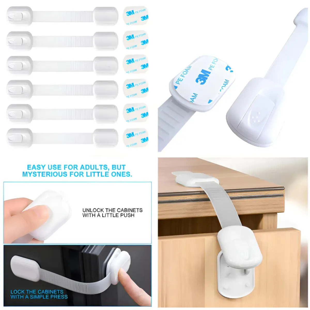 KINDA NICE - Juego De 8 Seguros Ajustables Para Muebles Y Puertas