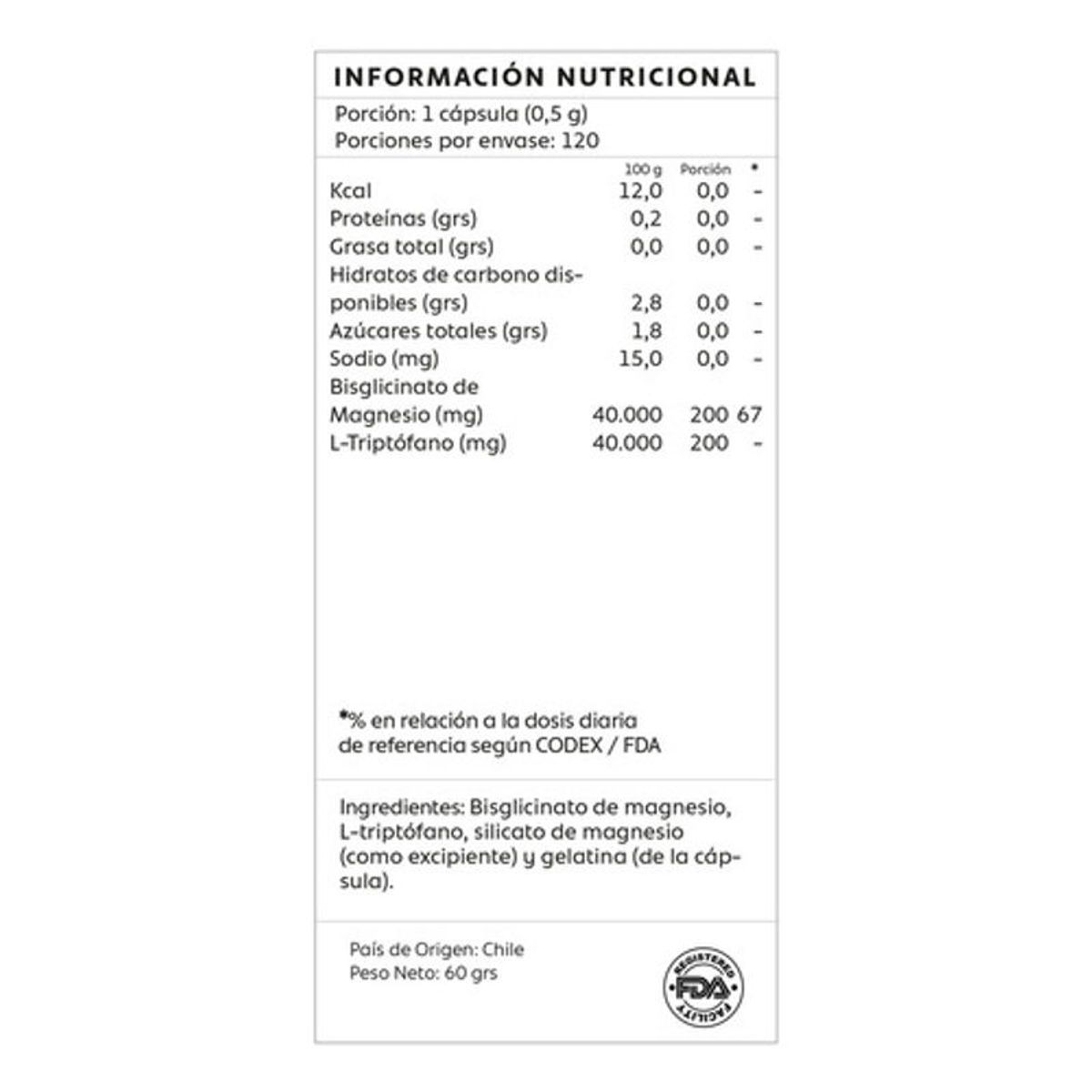 GENERICO - Bisglicinato De Magnesio + L-triptófano Mind Nutrition - 60 Sin Sabor