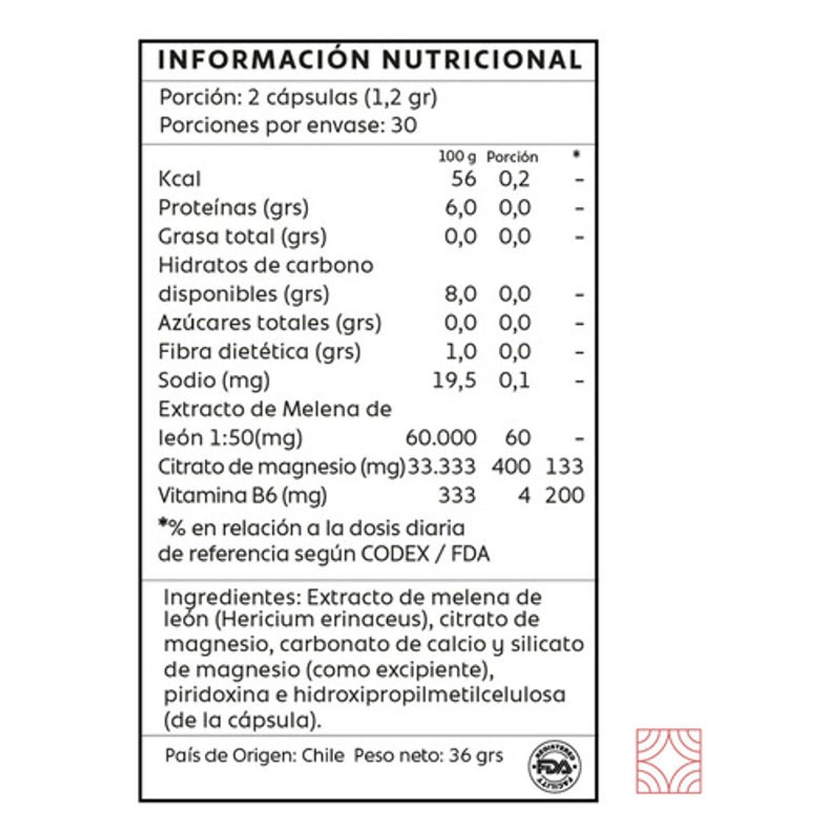 GENERICO - Melena de Leon + Citrato de Magnesio y B6 - 60 Caps  - Mind Nutrition