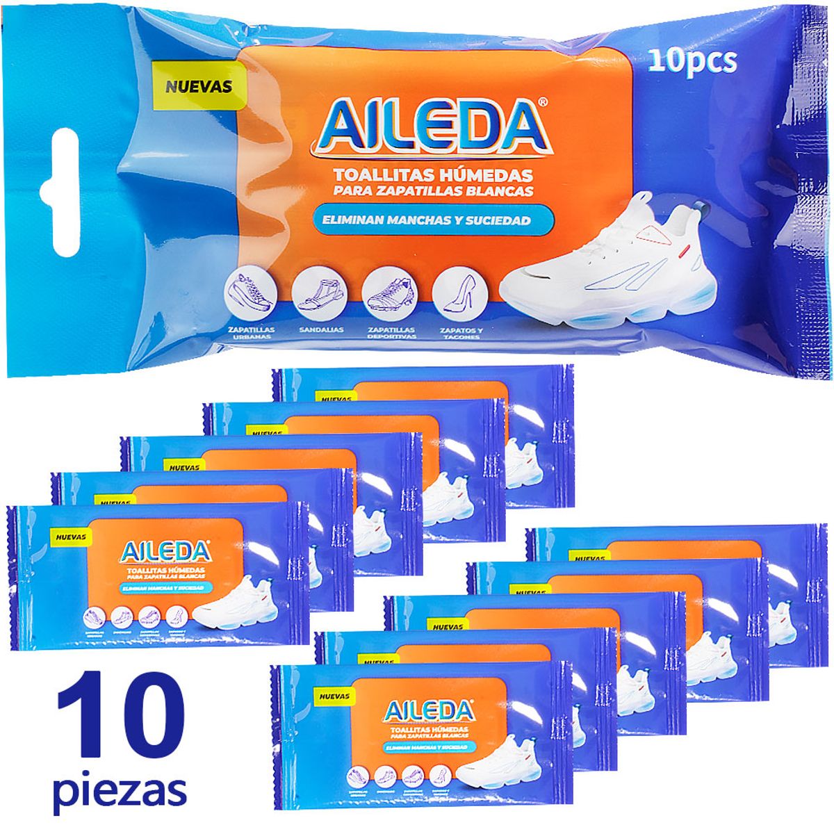 AILEDA - Toallitas Húmedas Limpiadoras Para Zapatillas Blan 10 Uni （toallitas húmedas para calzado）