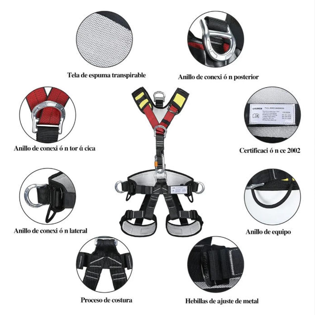 WUWAWDO - Arnés 5 Argollas Con Protección Lumbar Hombros Y Piernas