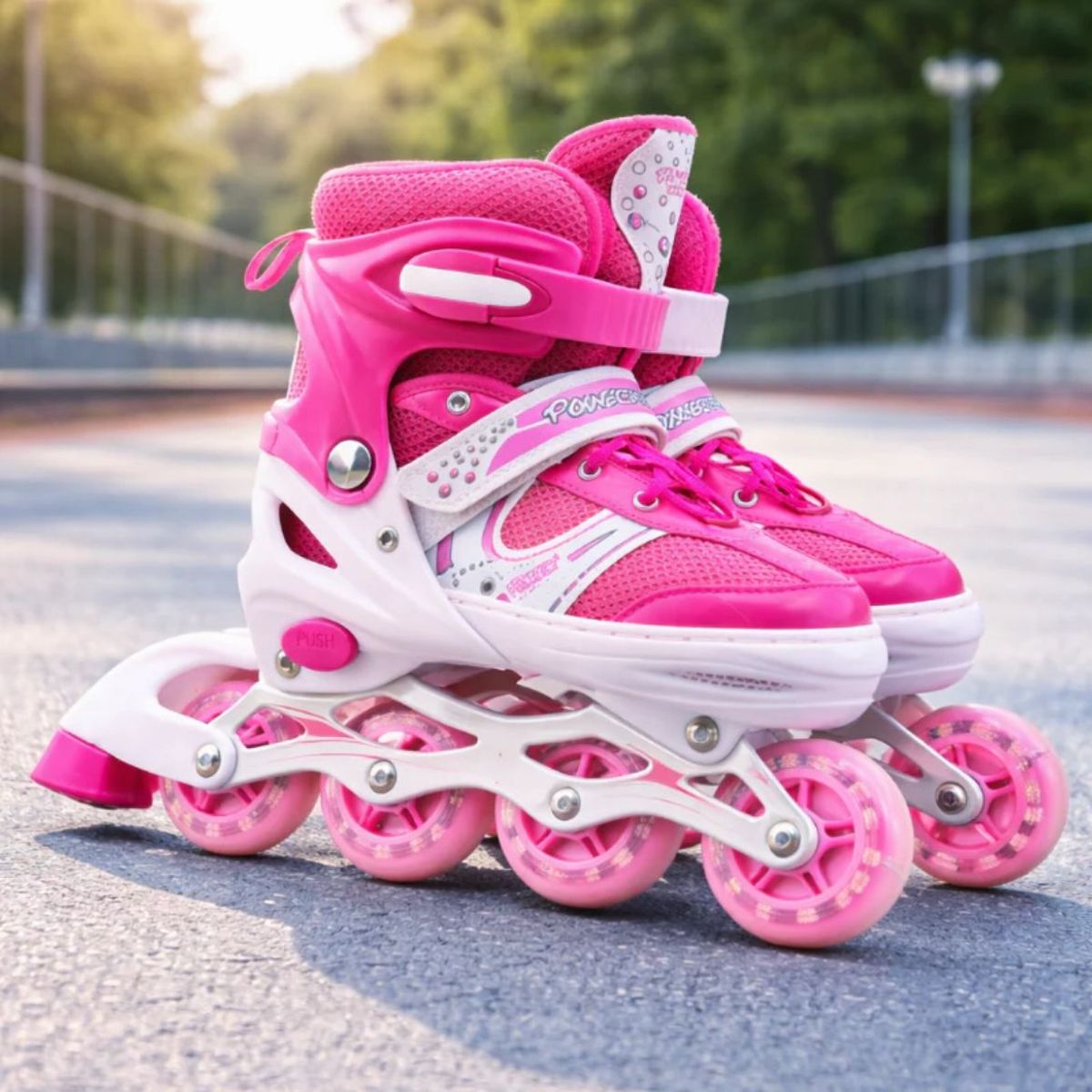 GENERICO - Patines En Linea Roller Rosados Ruedas Led Talla M 35-38