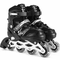GENERICO - Patines En Linea Roller Negros Ruedas Led Talla S (29-33)