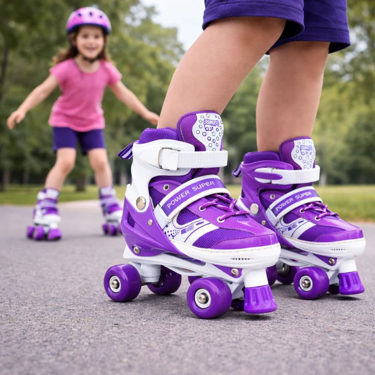 GENERICO - Patines 4 Ruedas Ajustable Para Niñas Morado Talla XS