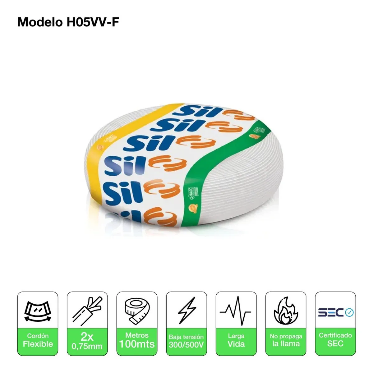 GENERICO - Cable Cordón Eléctrico Sil Flexible 2x0,75mm2 100m Blanco certificado
