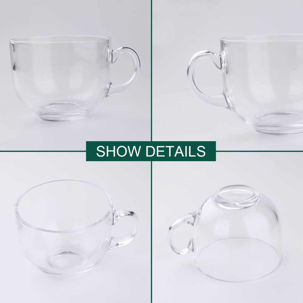 GENERICO - 6 Tazas Mug De Vidrio 330ml Con Asa - Ideal Para Café Y Té