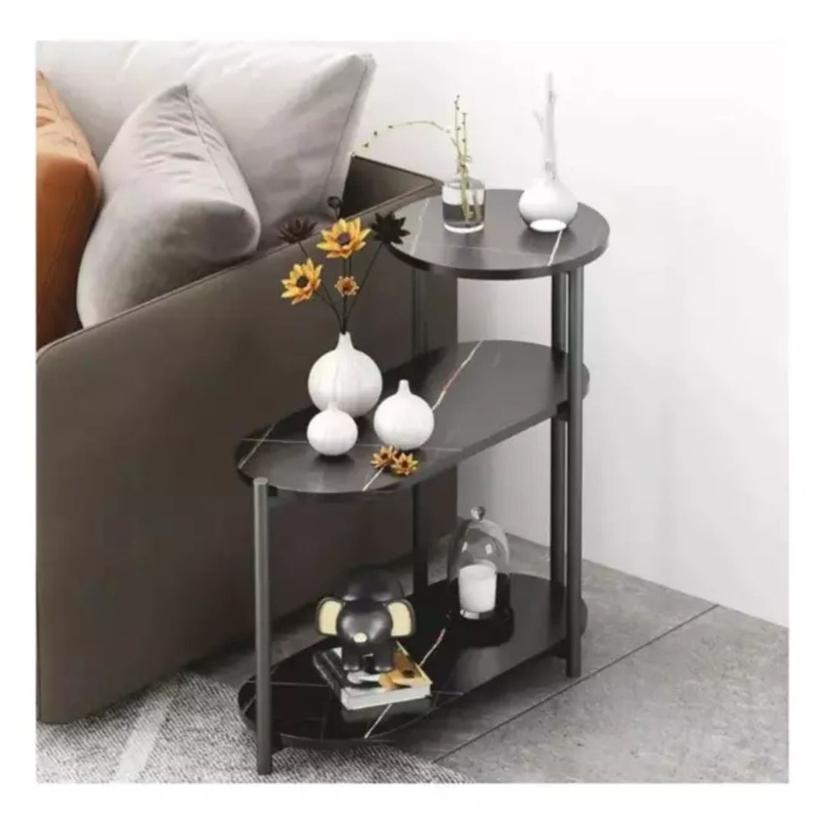 GENERICO - Mesa Auxiliar De Lujo De 3 Niveles Mesa De Centro Decorativa Negra
