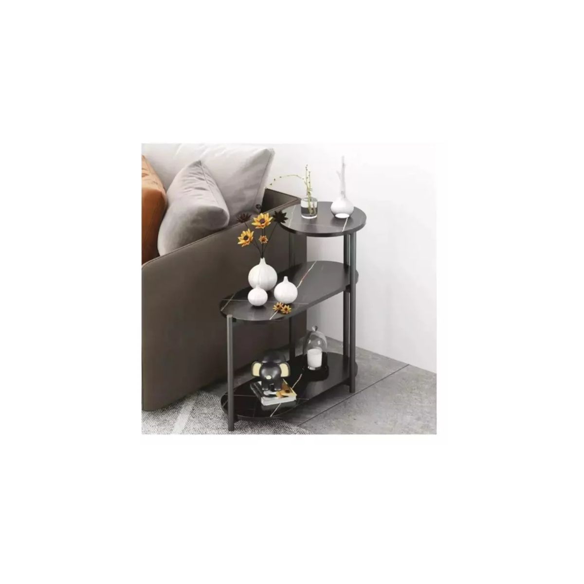 GENERICO - Mesa Auxiliar De Lujo De 3 Niveles Mesa De Centro Decorativa Negra