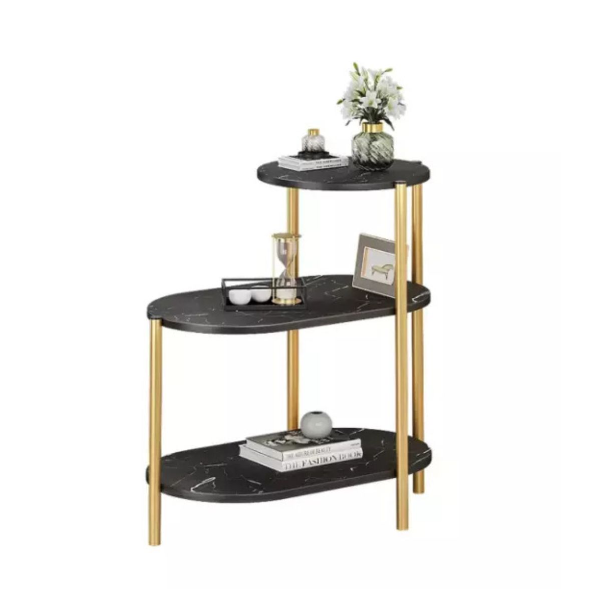 GENERICO - Mesa Auxiliar De Lujo De 3 Niveles Mesa De Centro Decorativa Negra