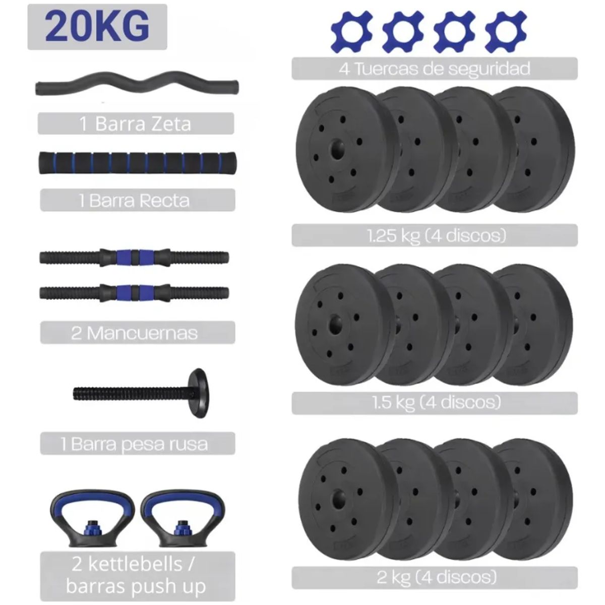 HYPERHIKE - Set Mancuernas Barras Pesas Rusas Unibles 20 Kg Hyperhike