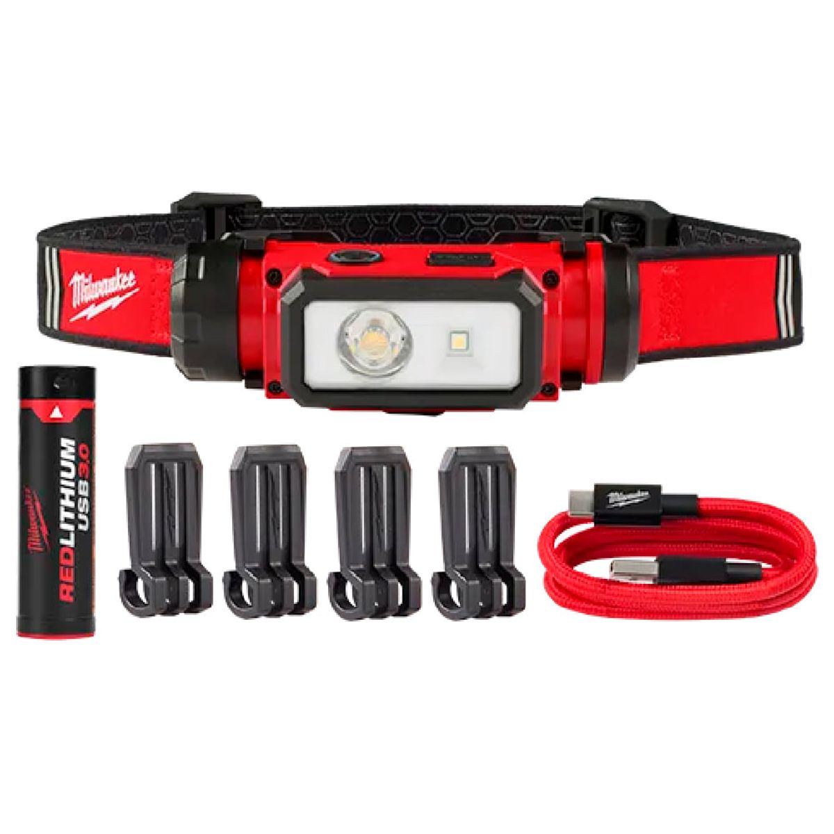 MILWAUKEE - Linterna De Casco Milwaukee 600 Lum Con Carga Usb 2163-21 Rojo