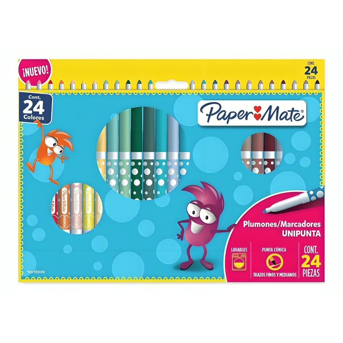 PAPER MATE - Set de PlumonesMarcadores Unipunta Cónica 24 Colores