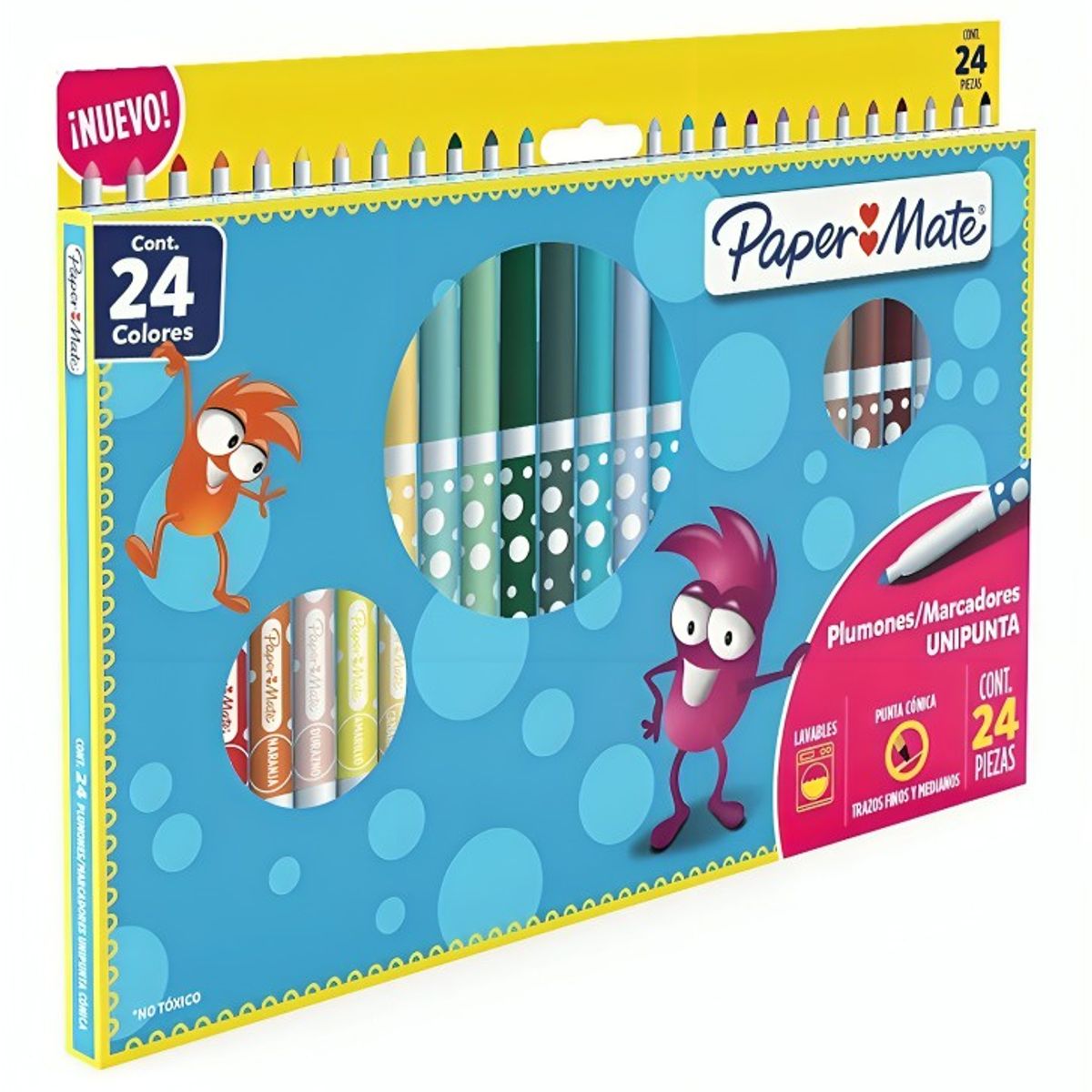 PAPER MATE - Set de PlumonesMarcadores Unipunta Cónica 24 Colores