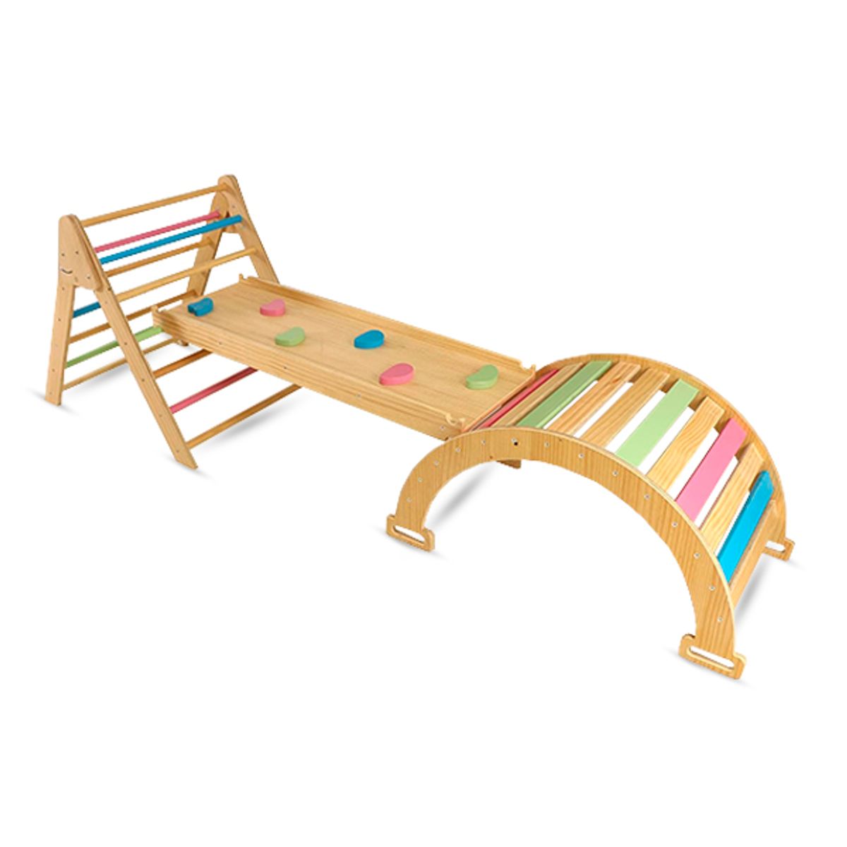 SDFIT - Juego de madera 3 Estaciones pasarela Pikler Montessori – Large – WCFS-7 – M3O