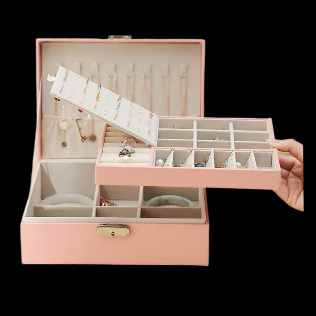 GENERICO - Organizador Joya Joyero Para Collar Anillos Caja De Almacenamiento De Joyas Dos Niveles 23179cm