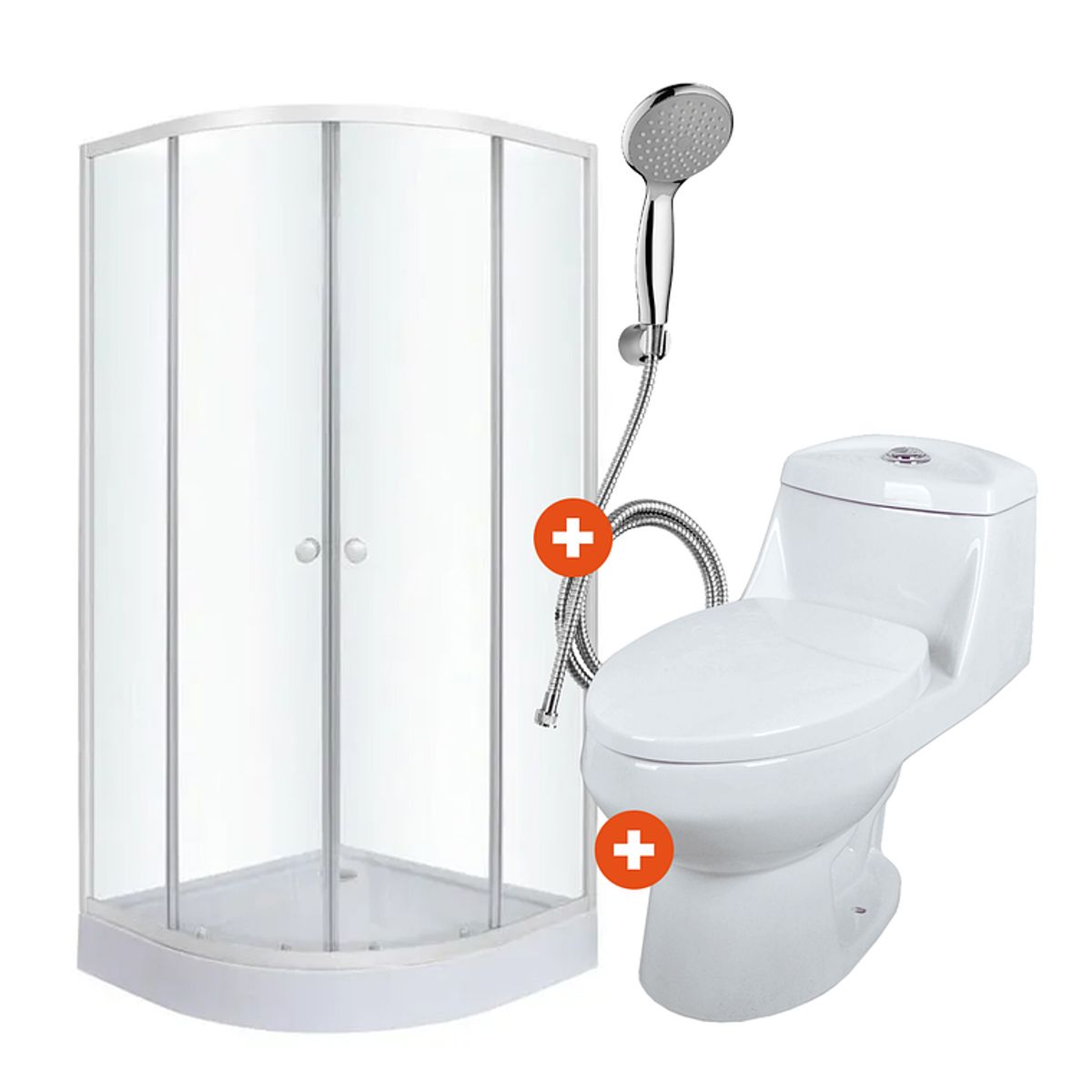DOER - Combo Cabina de ducha 80x80x200 + WC OnePiece + Duchador Cromado