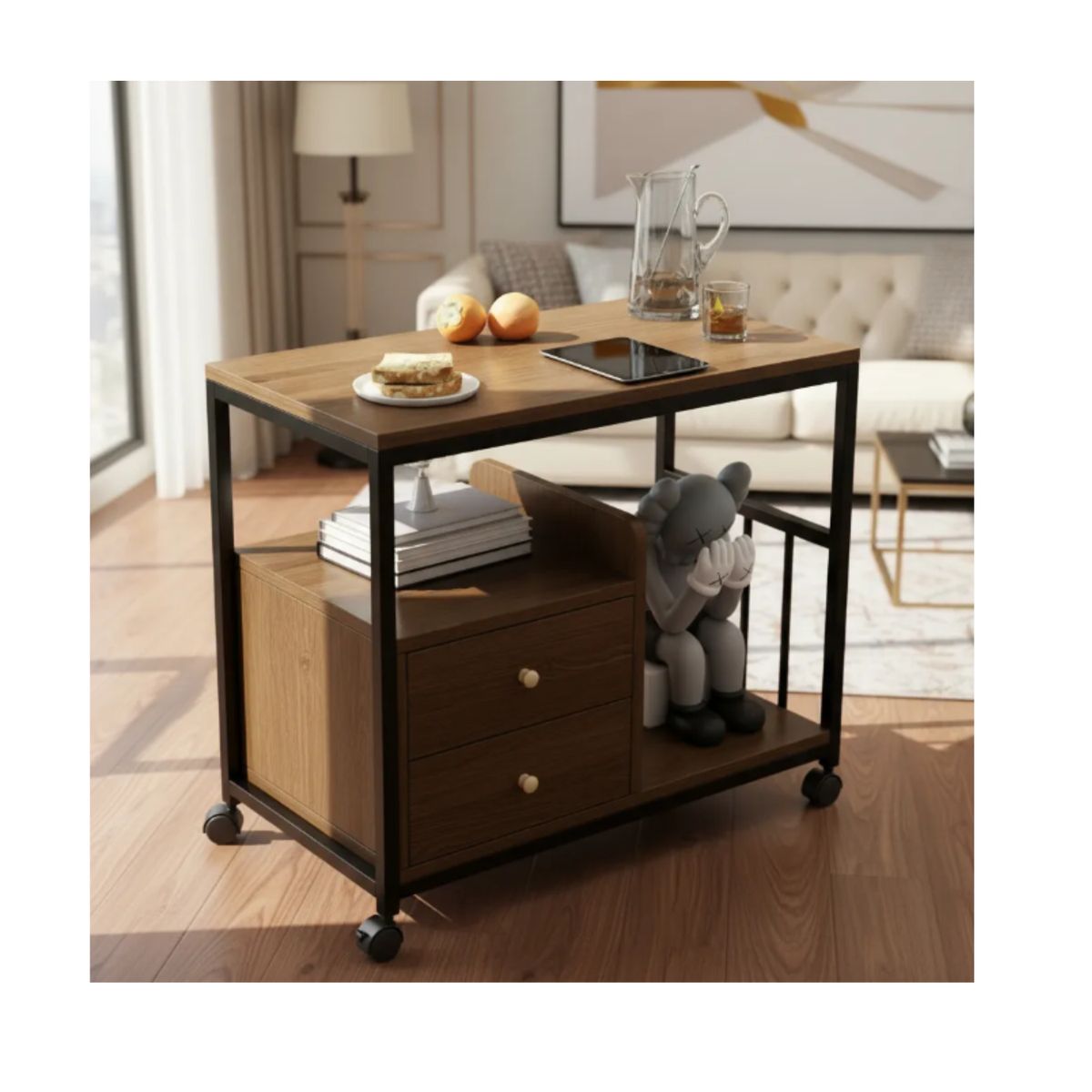 GENERICO - Mesa Auxiliar Con Cajones Mueble Multiuso Con Ruedas Color Cafe