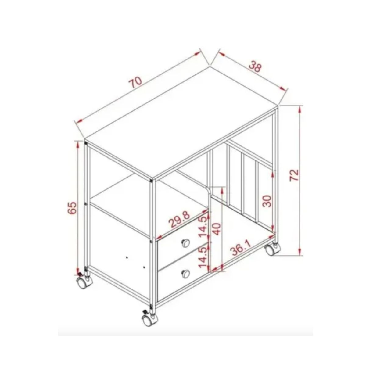 GENERICO - Mesa Auxiliar Con Cajones Mueble Multiuso Con Ruedas Color Cafe