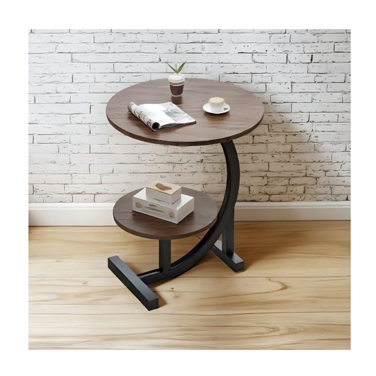 GENERICO - Mesa De Centro doble Living En Forma Media Luna Color Cafe