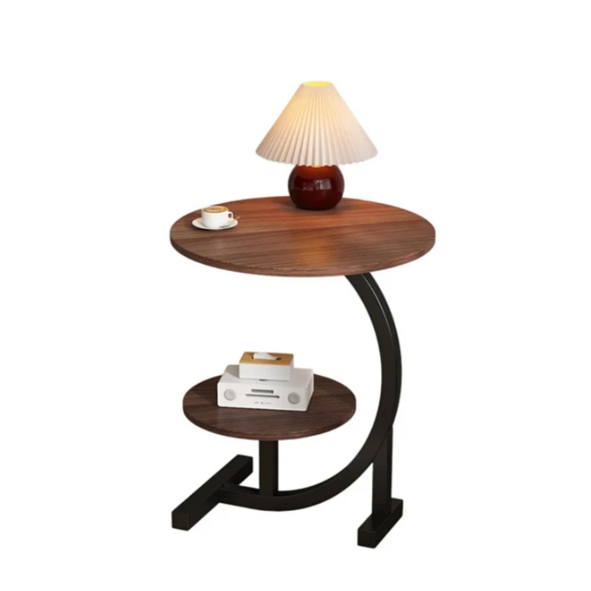 GENERICO - Mesa De Centro doble Living En Forma Media Luna Color Cafe