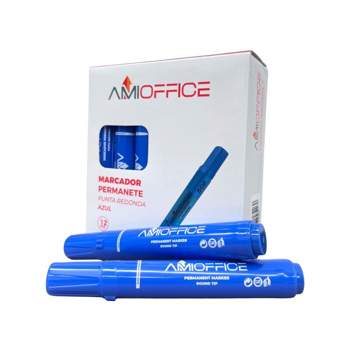 GENERICO - Caja Plumón Marcador Permanente Punta Redonda - 12 uds - Azul - Tamano Unico