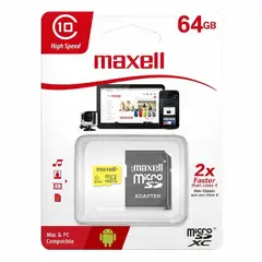 GENERICO - Tarjeta de Memoria MicroSD 64GB Maxell Clase 10 + Adaptador