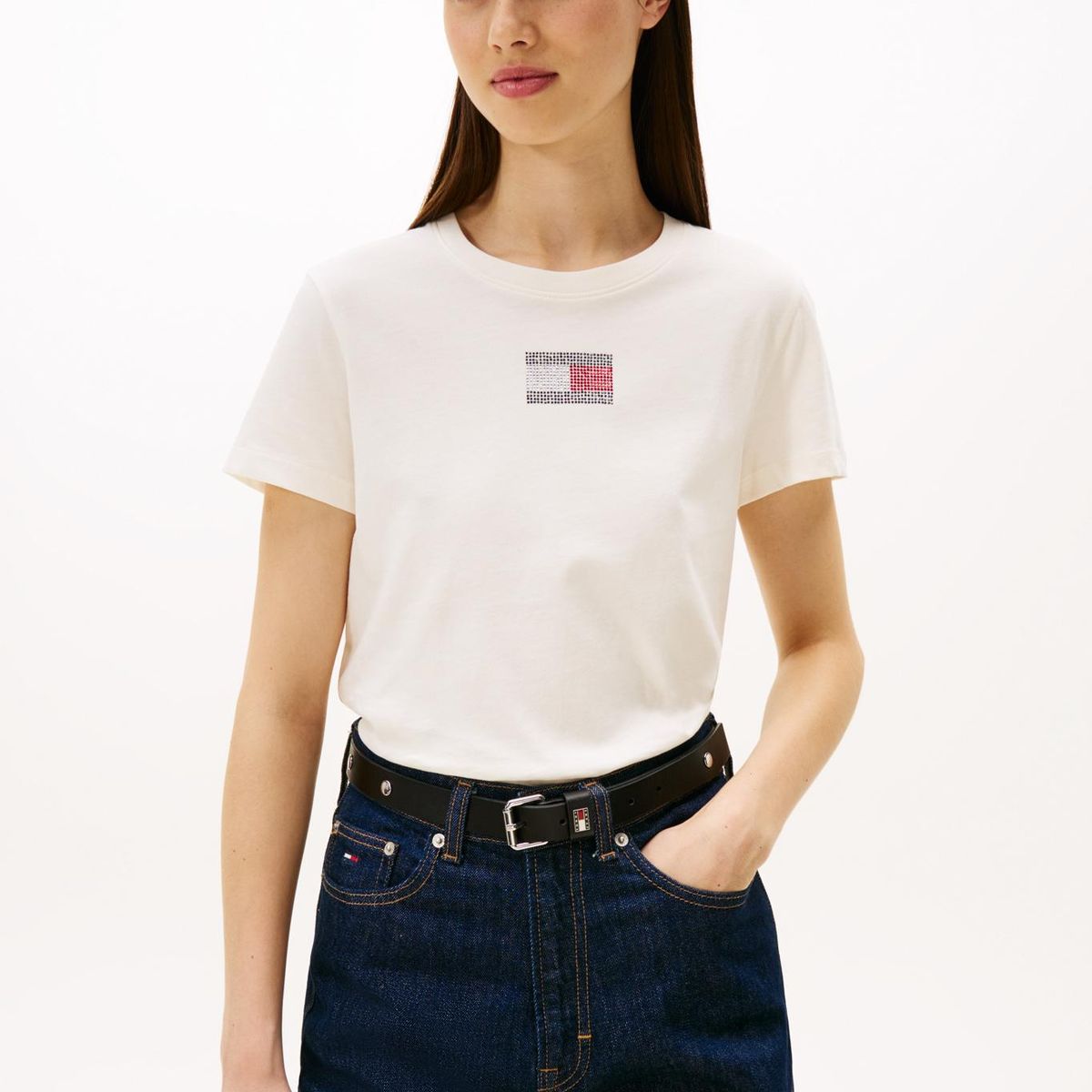 TOMMY HILFIGER - Polera  Con Logo Refular Fit Blanco Tommy Jeans