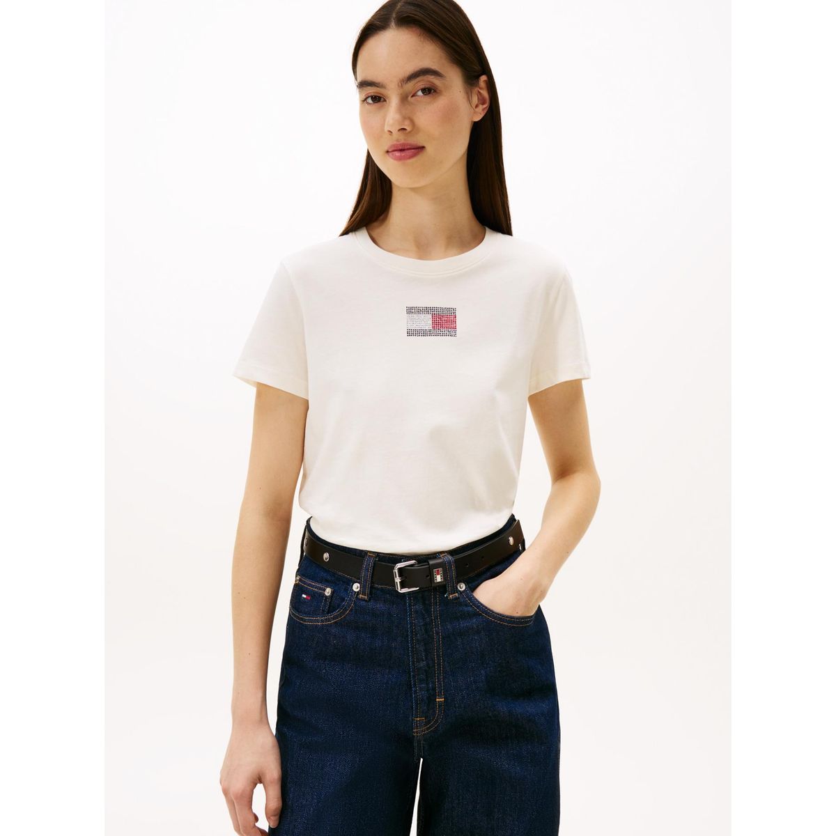 TOMMY HILFIGER - Polera  Con Logo Refular Fit Blanco Tommy Jeans