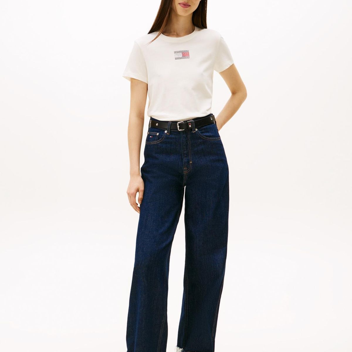 TOMMY HILFIGER - Polera  Con Logo Refular Fit Blanco Tommy Jeans