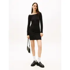 TOMMY HILFIGER - Vestido Con Cuello Anudable Negro Tommy Jeans