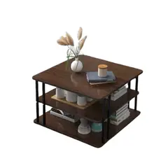 GENERICO - Mesa Auxiliar De Centro Triple Cuadrada Color Café