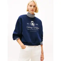 TOMMY HILFIGER - Polerón Relaxed Varsity Crest Azul