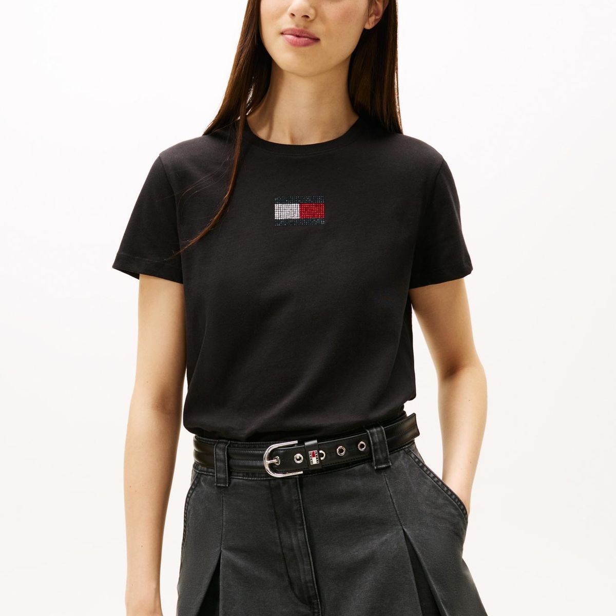 TOMMY HILFIGER - Polera  Con Logo Refular Fit Negro Tommy Jeans