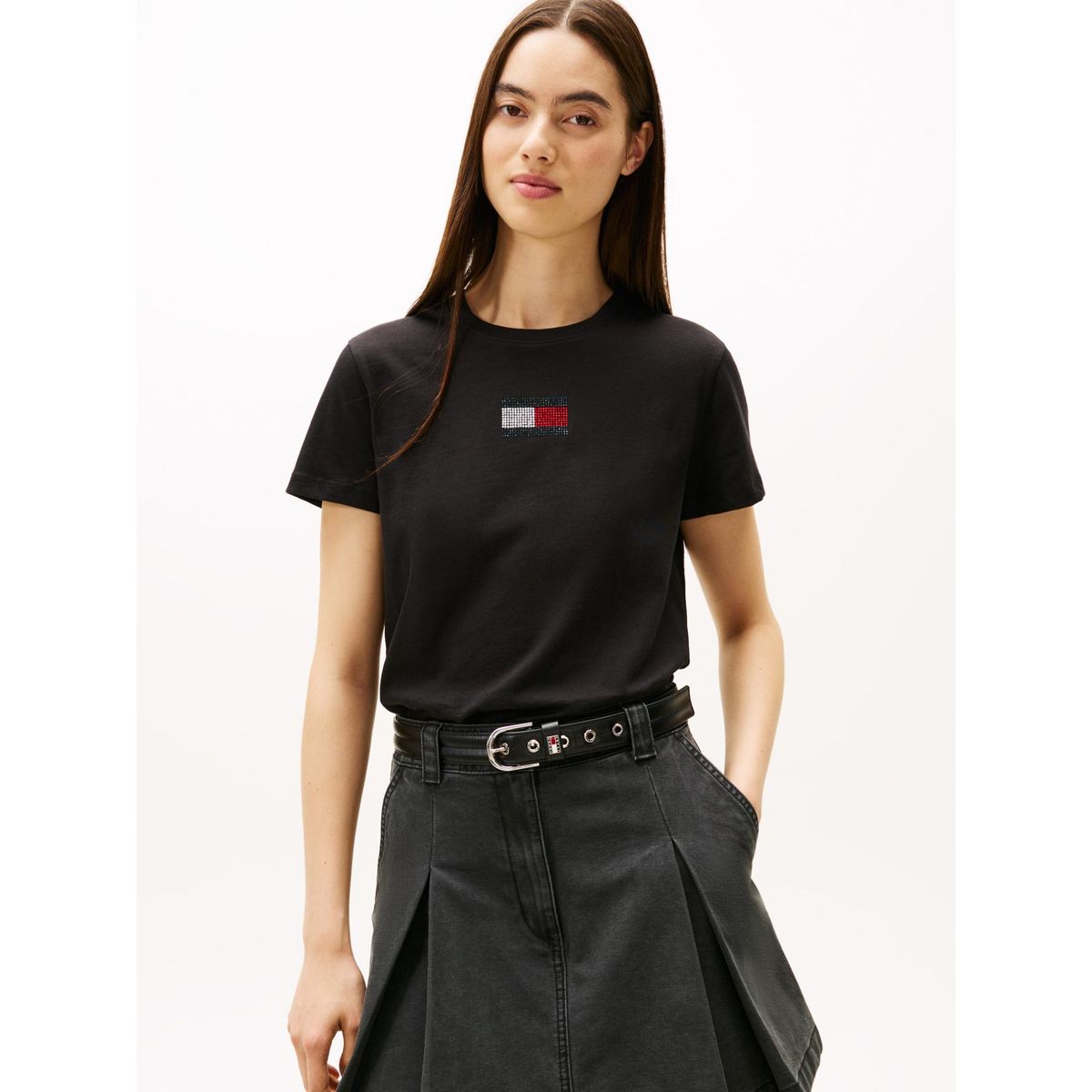 TOMMY HILFIGER - Polera  Con Logo Refular Fit Negro Tommy Jeans