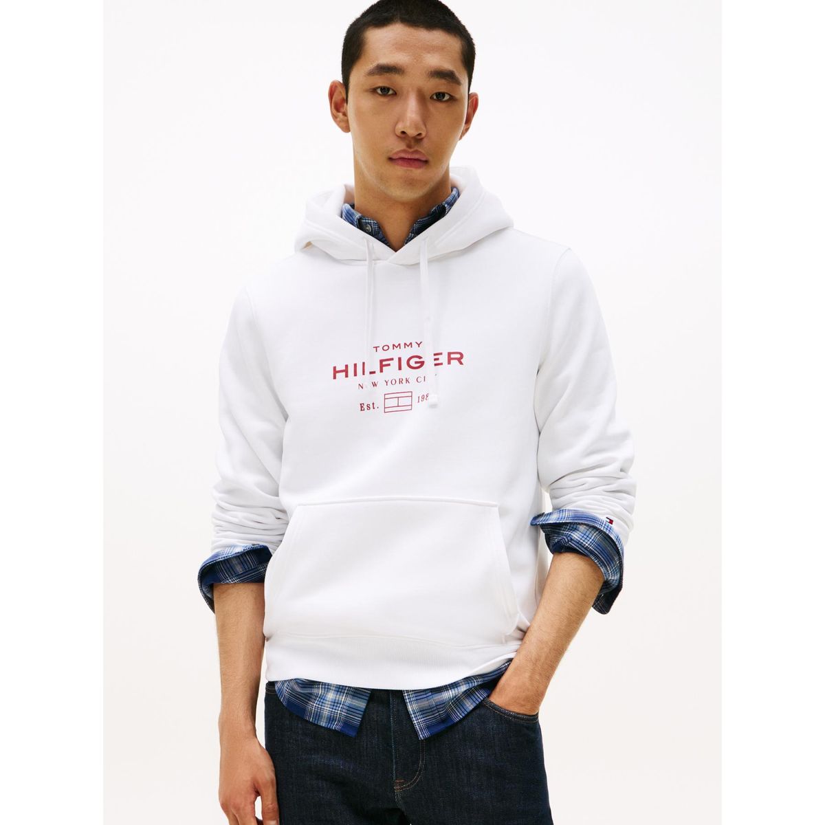 TOMMY HILFIGER - Polerón Hoodie Oval Logo Gráfico Blanco Tommy Hilfiger