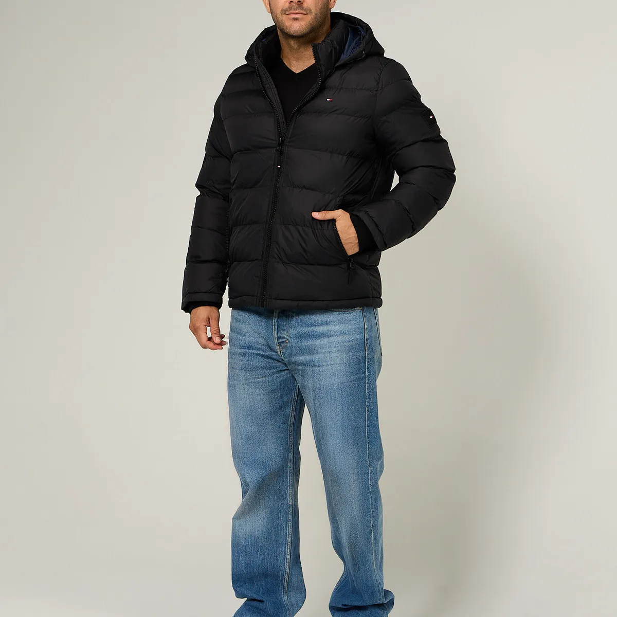 TOMMY HILFIGER - Parka Acolchada Con Gorro Negro Tommy Hilfiger