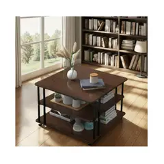 GENERICO - Mesa Auxiliar De Centro Triple Cuadrada Color Café