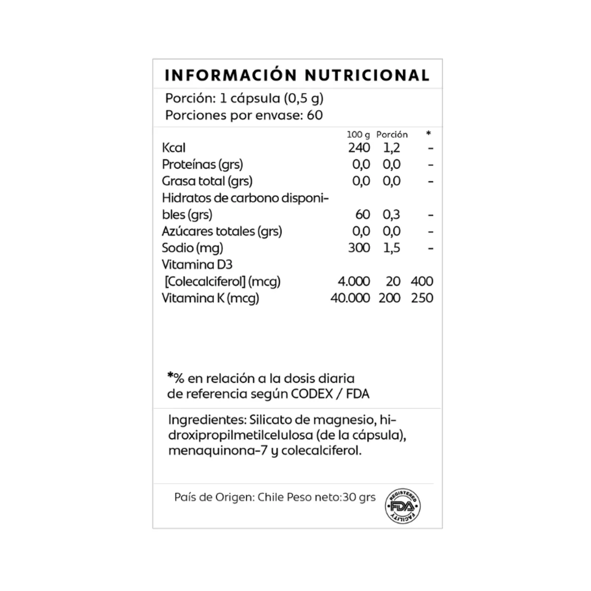 GENERICO - Vitamina D3 + K2 120 Capsulas Mind Nutrition