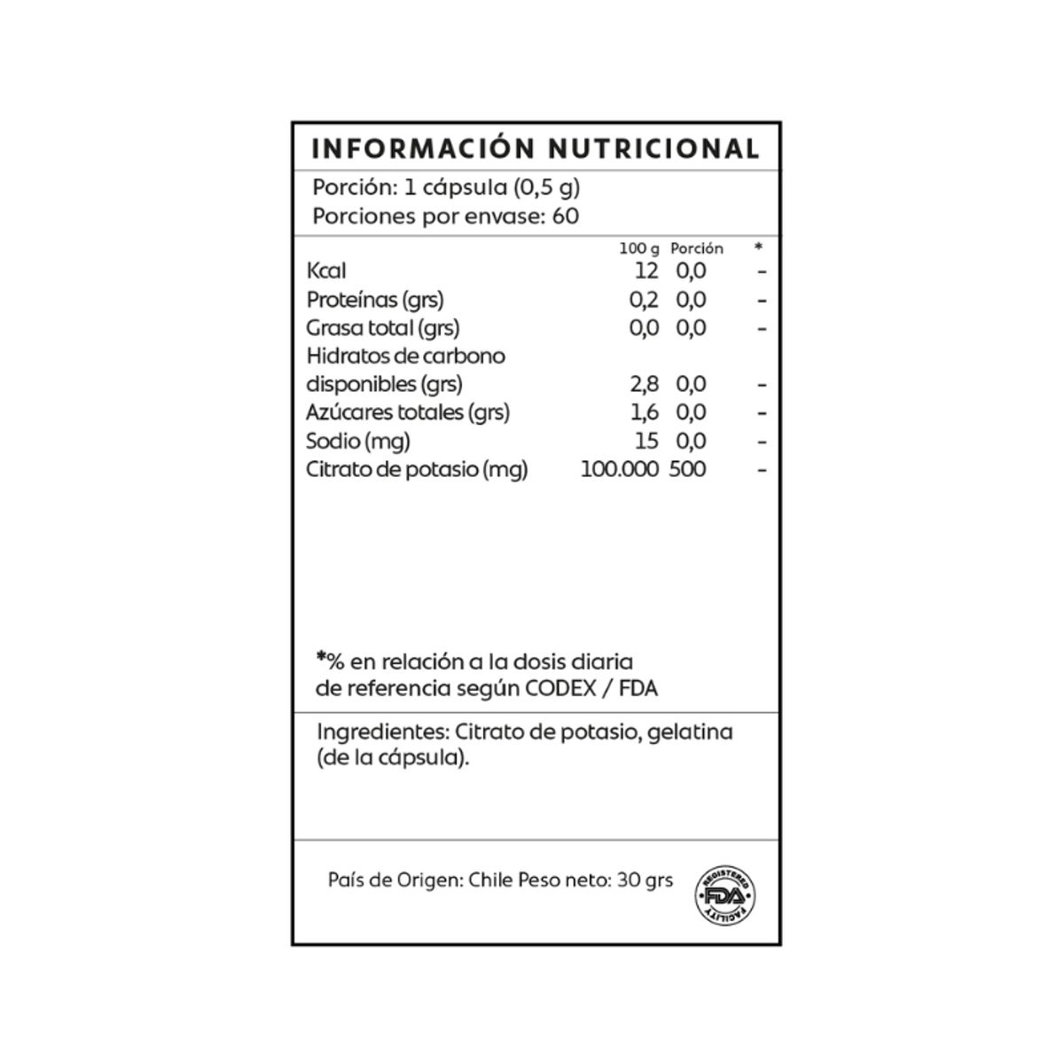 GENERICO - Citrato De Potasio 120 Capsulas Mind Nutrition