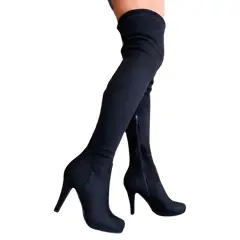 SNOOPY - Bota Bucanera Mujer  Taco Alto en Gamuza Elasticada M324