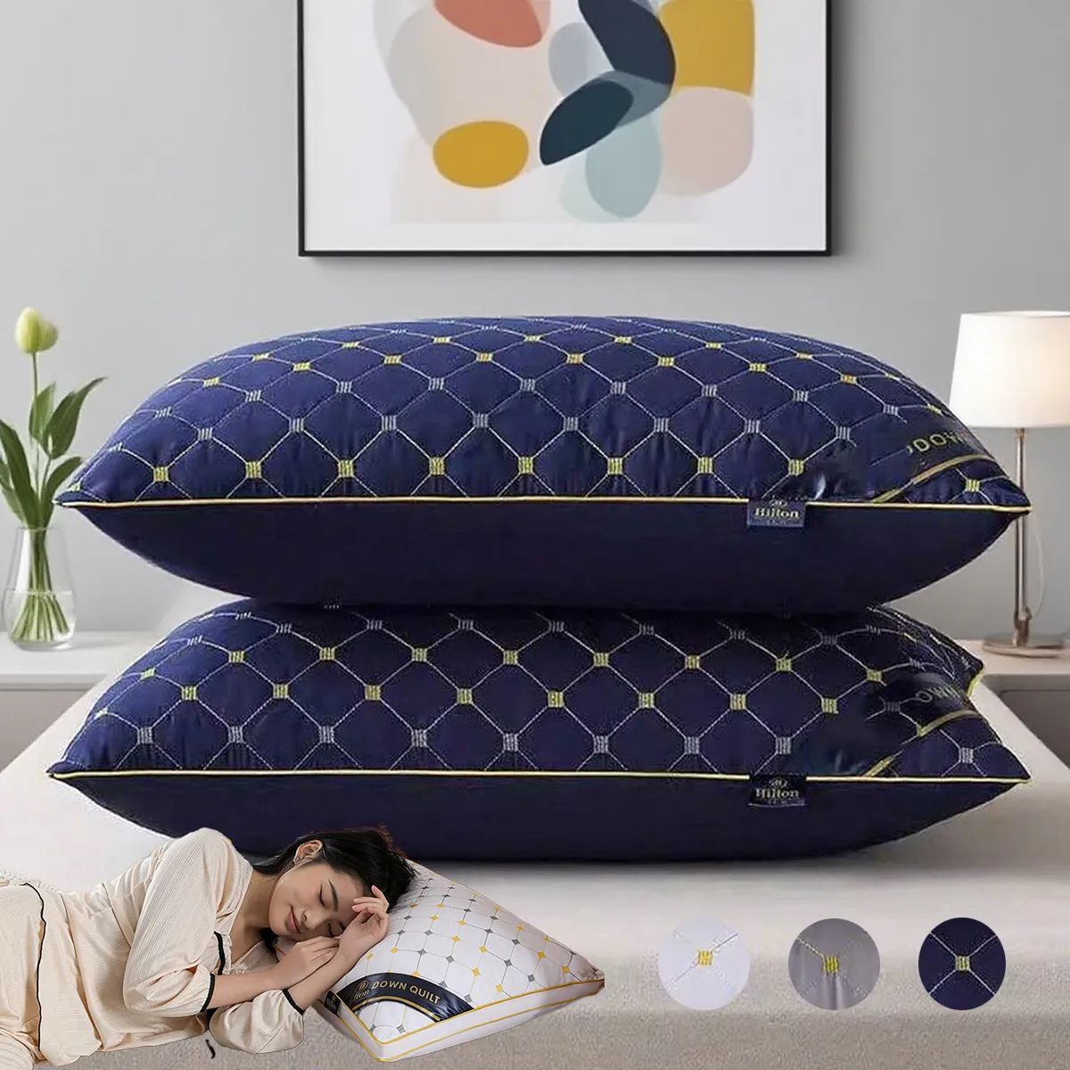 GENERICO - ALMOHADA AZUL 70x50 Cm Pack De 2 IDEAL PARA DORMITORIO SUAVE Y COMODA TFI