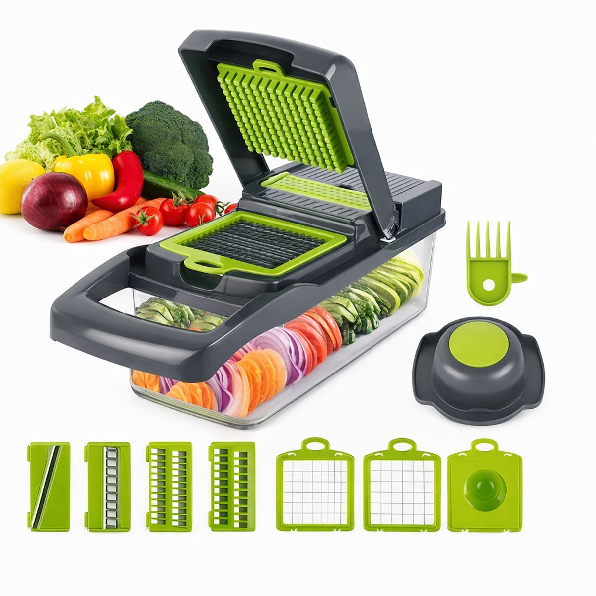 GENERICO - Picador y Rallador Multifuncional de Verduras con 8 Cuchillas Intercambiables