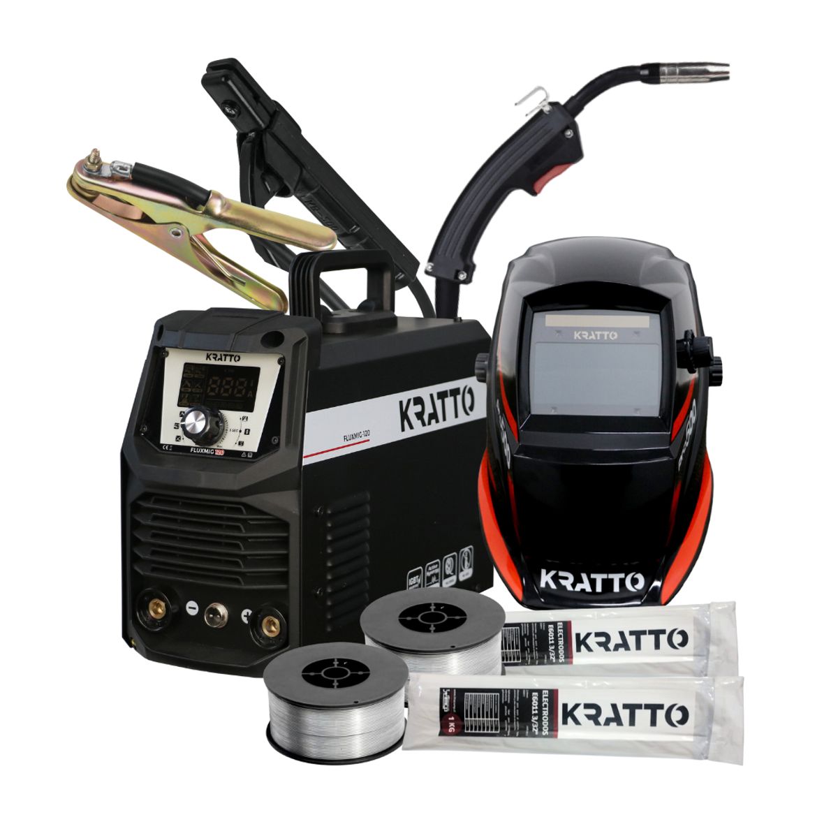 KRATTO - KRATTO 7 Soldadora FLUX MIG-120 + Mascara+ FLUX 2kg+ 2kg Electrodos