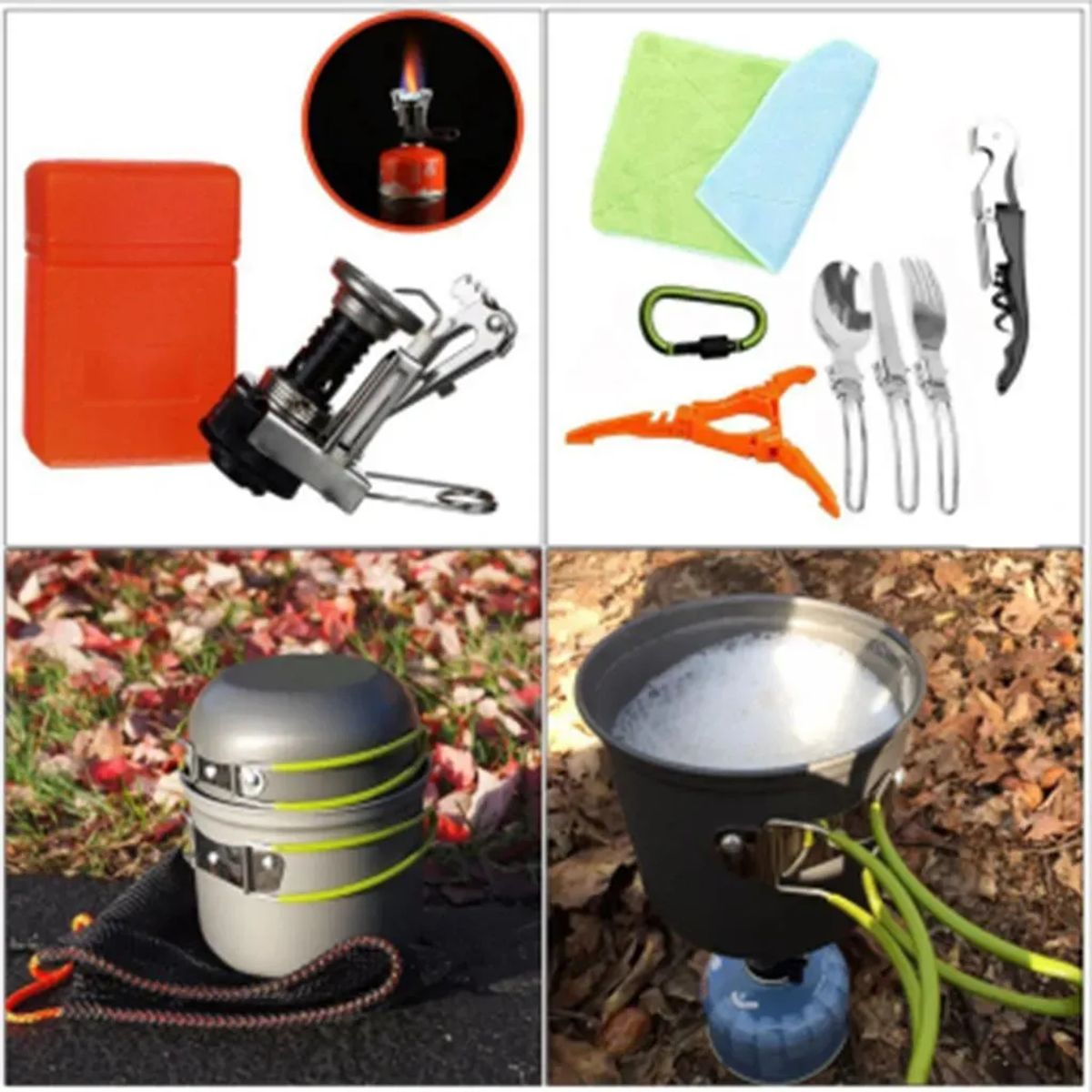 GENERICO - Kit Cocina Camping Ds-101 Olla + Sarten + Fogon Piezo + Otro